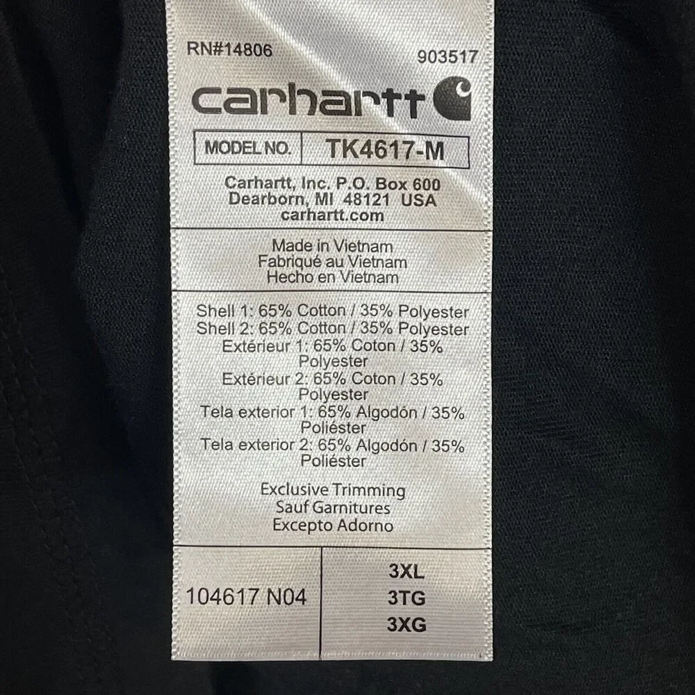 Carhartt T-Shirt Men XXXL Black Long‎ Sleeve Relaxed Fit Crew Neck Adult